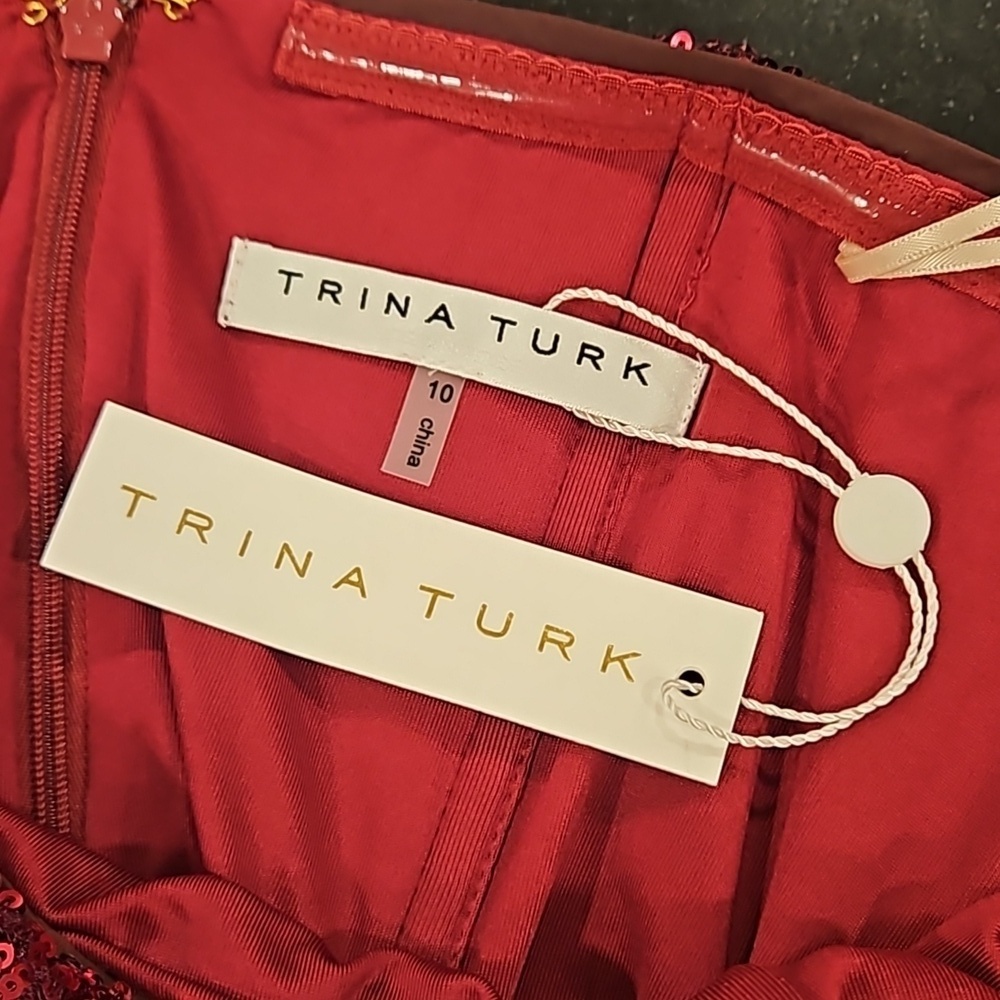 💕TRINA TURK💕 Stella Strapless Sheath Dress Festive Fuchsia Plum Sequin 10 NWT - Picture 14 of 16